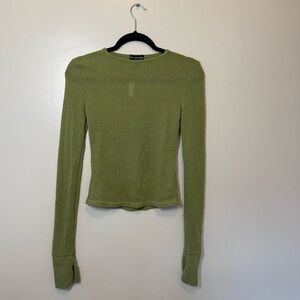 PrettyLittleThing Khaki Sheer Soft Rib Longine Flaire Sleeve Top